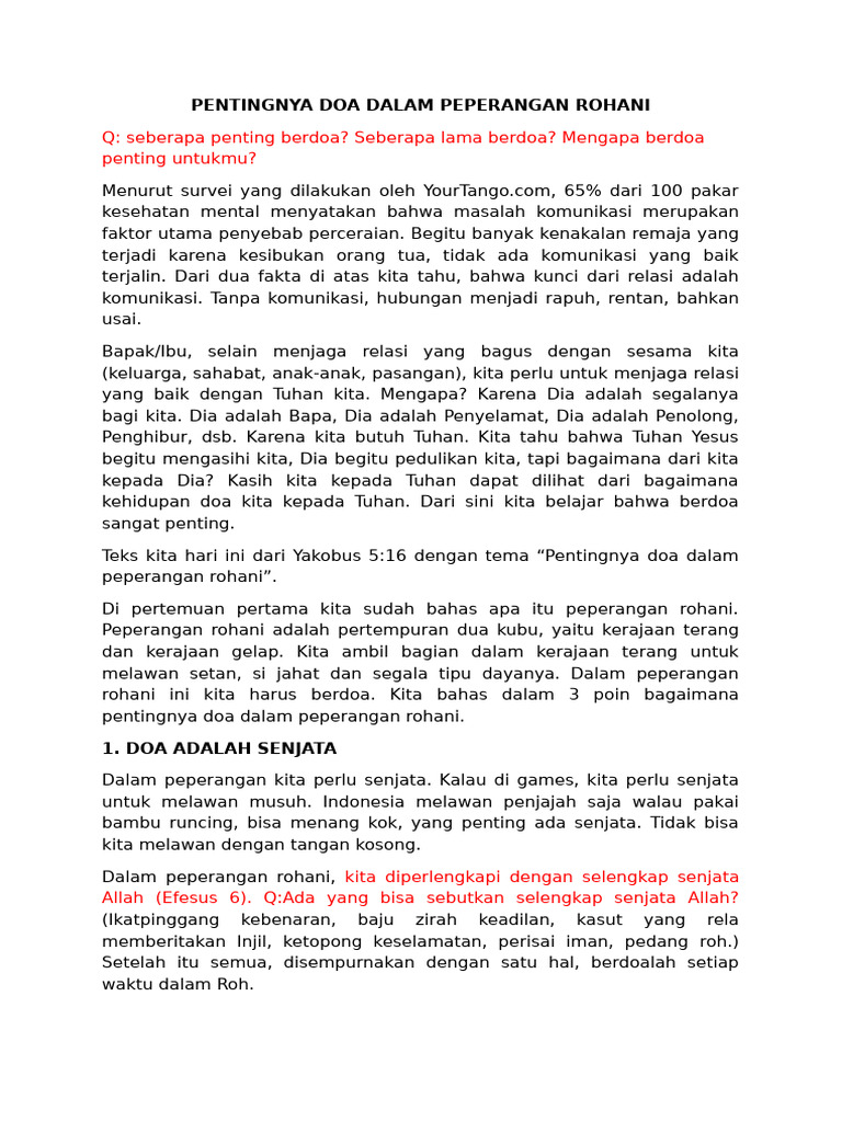 Doa dalam Peperangan Rohani | PDF