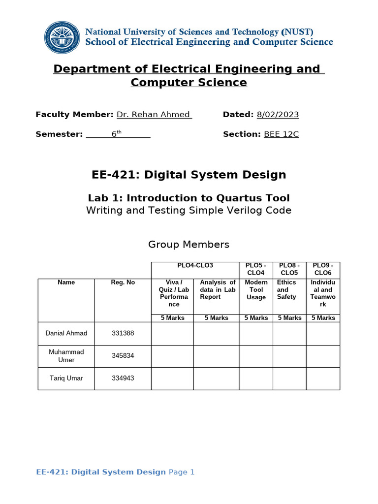 Digital System Design Lab: Quartus & Verilog | PDF | Field Programmable ...
