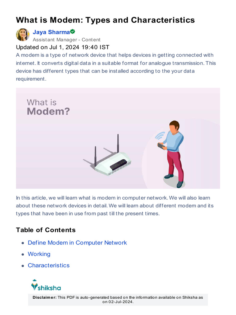 Modem: Types and Key Characteristics | PDF | Modem | Digital Subscriber ...