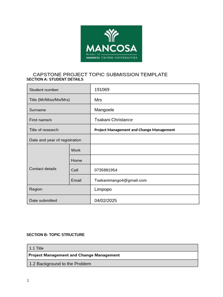 Topic Submission-by Tsekani org 2 | PDF | Change Management | Project ...
