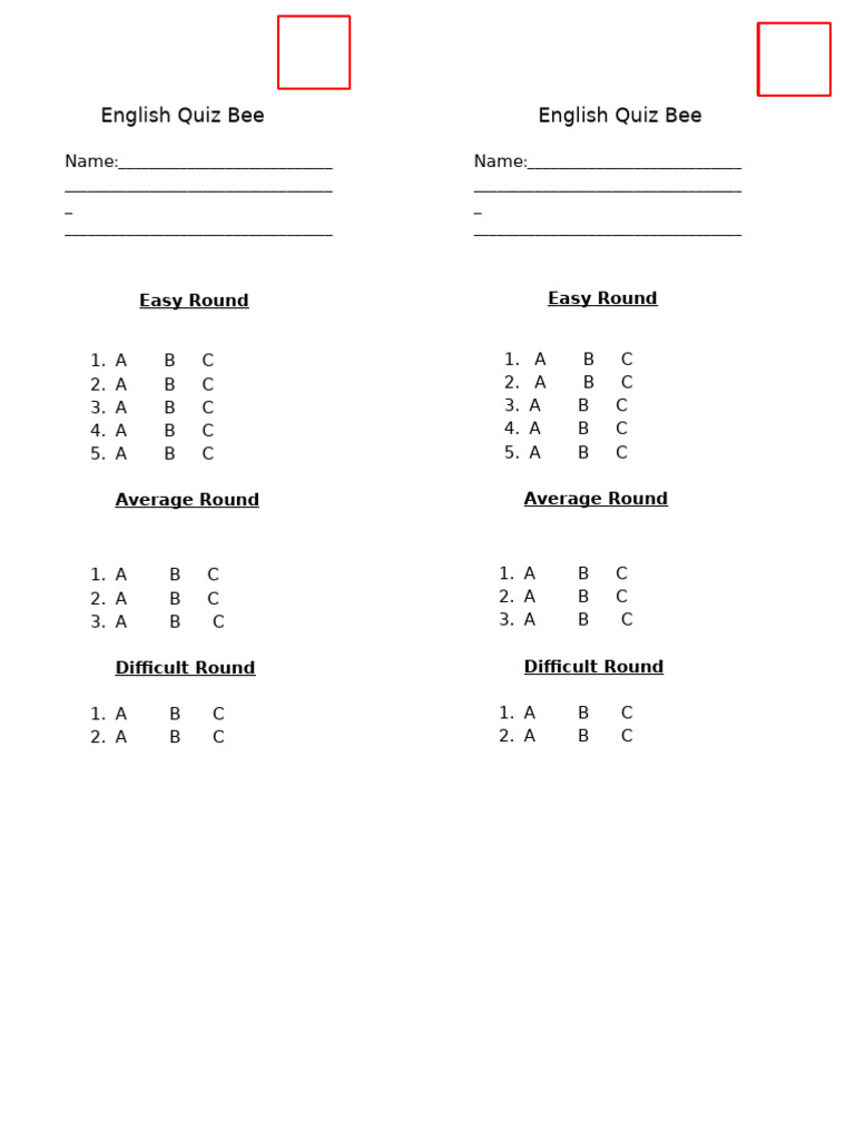 English Quiz Bee Answer Sheet | PDF