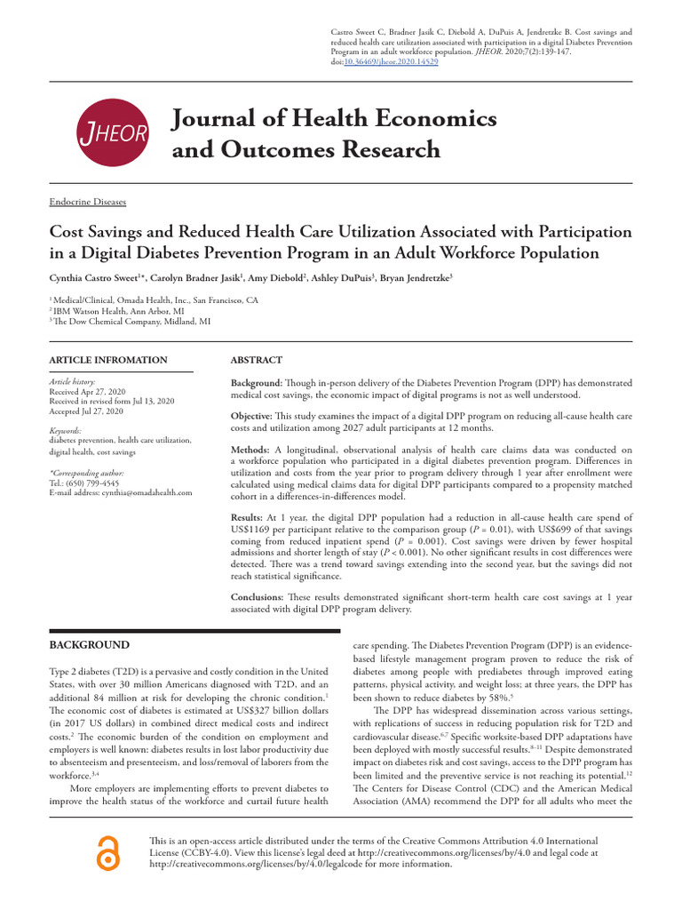 Cost Savings and Reduced Health Care - 2020 | PDF | Comorbidity ...