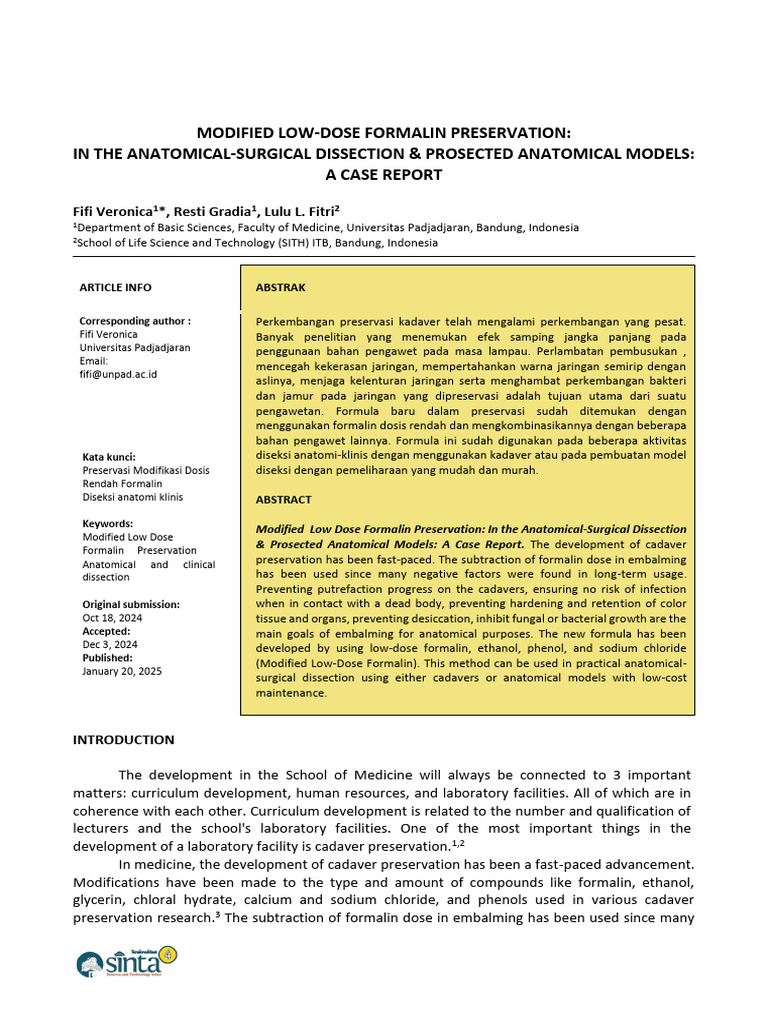 Modified Low-Dose Formalin Preservation: in The Anatomical-Surgical ...