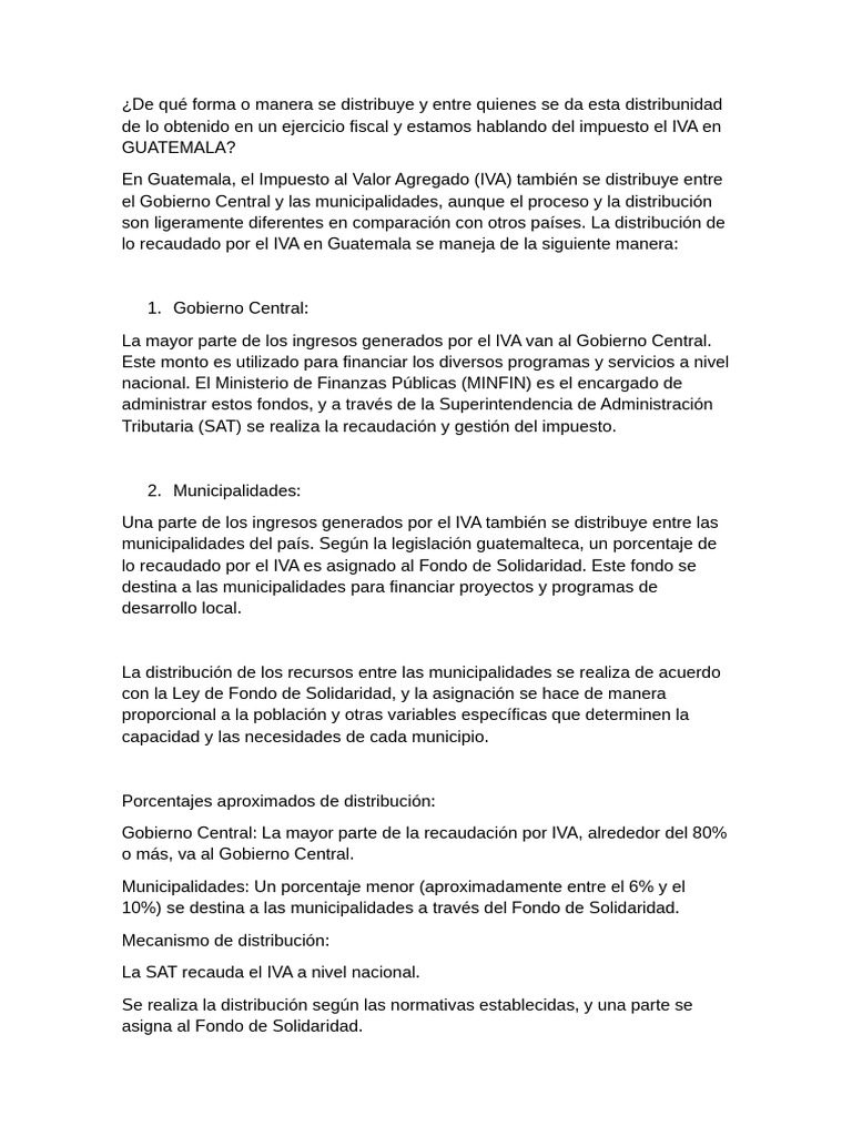 Distribución del IVA en Guatemala | PDF | Impuesto al valor agregado ...