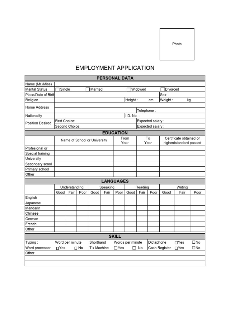 Comprehensive Employment Application Form | PDF | Salary