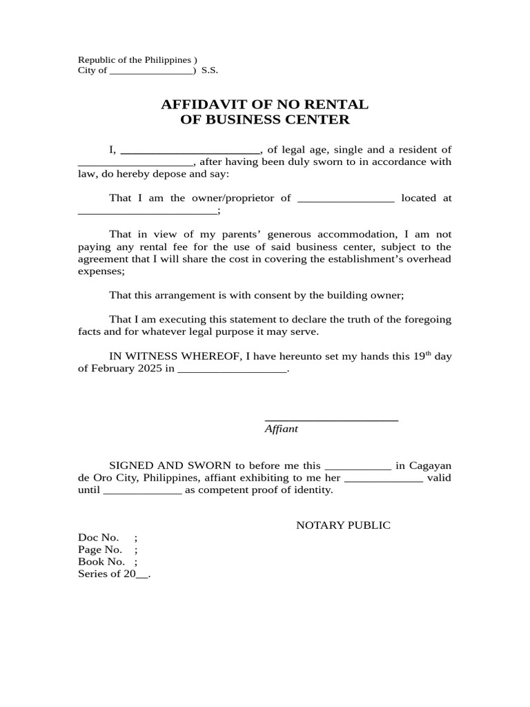 Affidavit of No Rental Agreement | PDF
