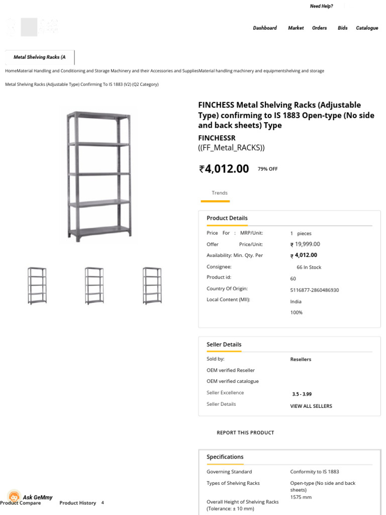 FINCHESS Metal Shelving Racks (Adjustable Type) Confirming To IS 1883 ...