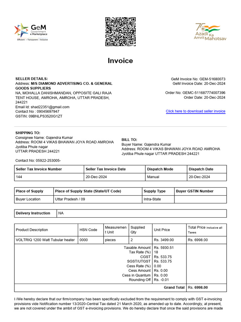 GST Invoice for VOLTRIQ Heater Purchase | PDF | Invoice | Taxes