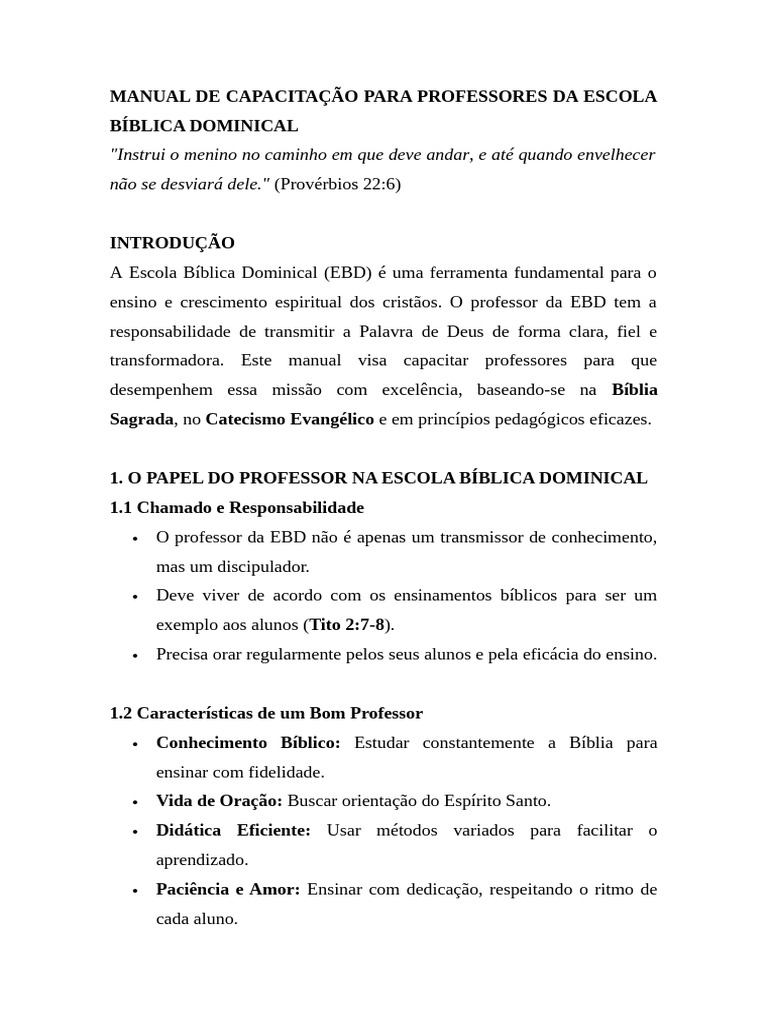 Capacitação de Professores EBD | PDF | Bíblia | Oração
