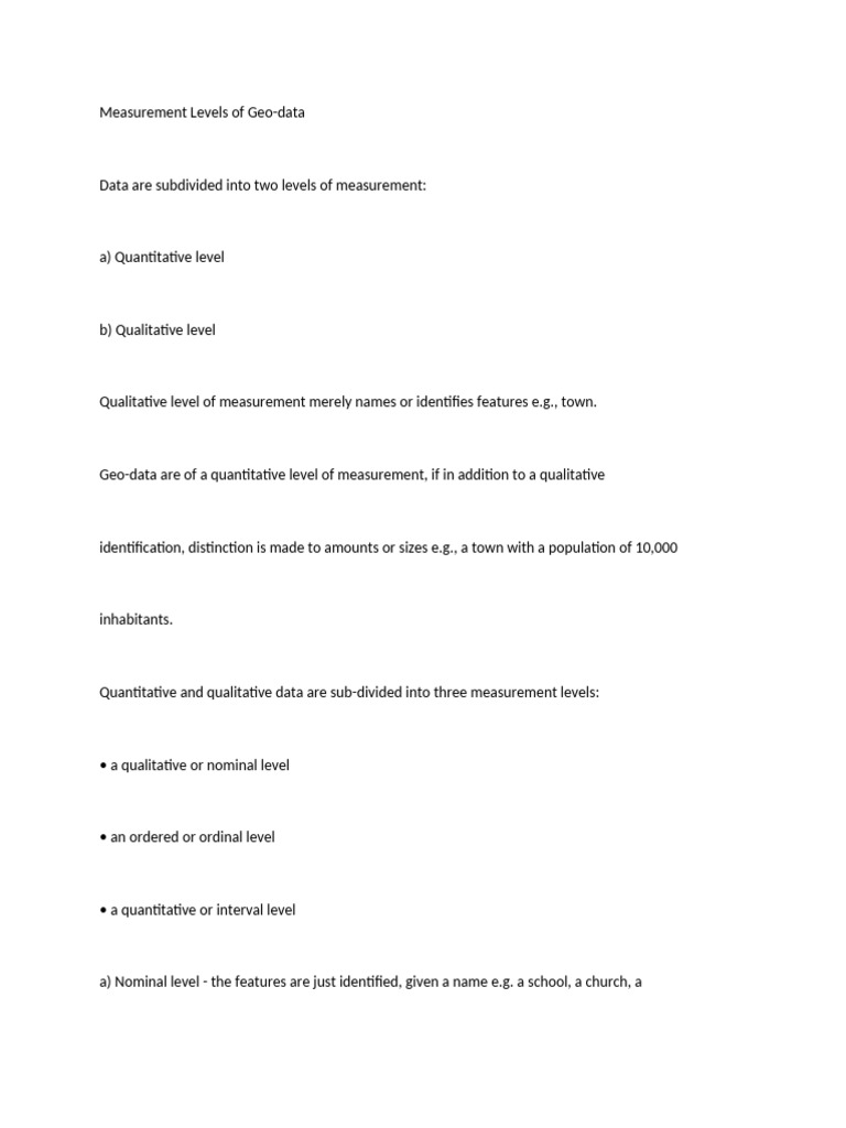 Levels of Measurement in Geo-data | PDF