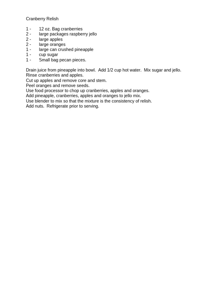 Cranberry Relish Recipe with Jello | PDF