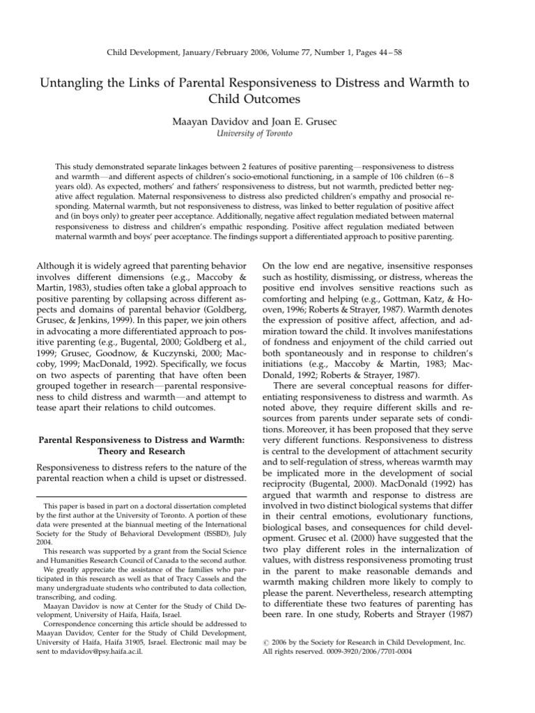 Parenting Distress and Warmth Effects on Kids | PDF | Empathy | Affect ...