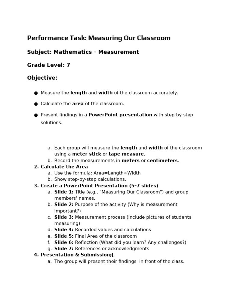 Performance Task in MATH 7 | PDF | Measurement