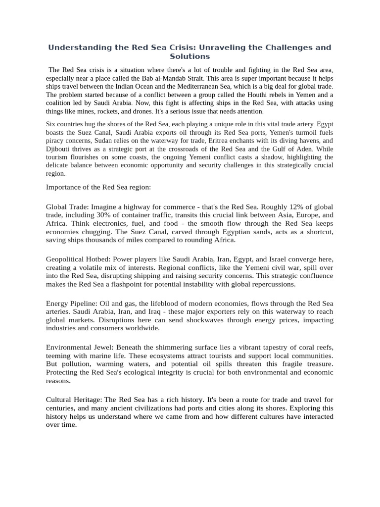 Red Sea Crisis: Geopolitical and Environmental Challenges | PDF | Red ...