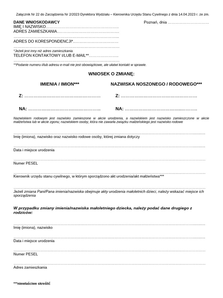 Za%C5%82%C4%85cznik nr 22 - wniosek o zmian%C4%99 imienia i nazwiska ...
