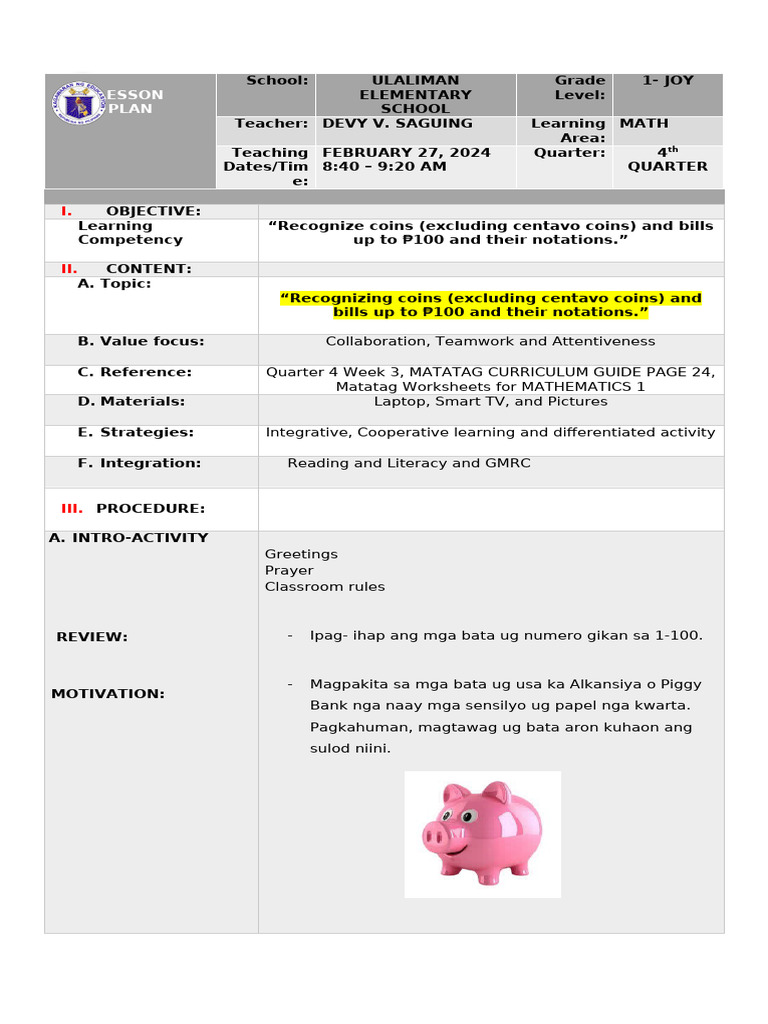Cot - Grade 1 | PDF