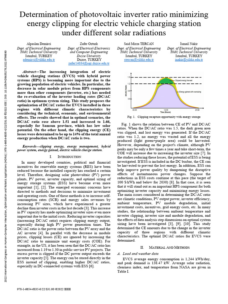 Determination of Photovoltaic Inverter Ratio Minimizing Energy Clipping ...