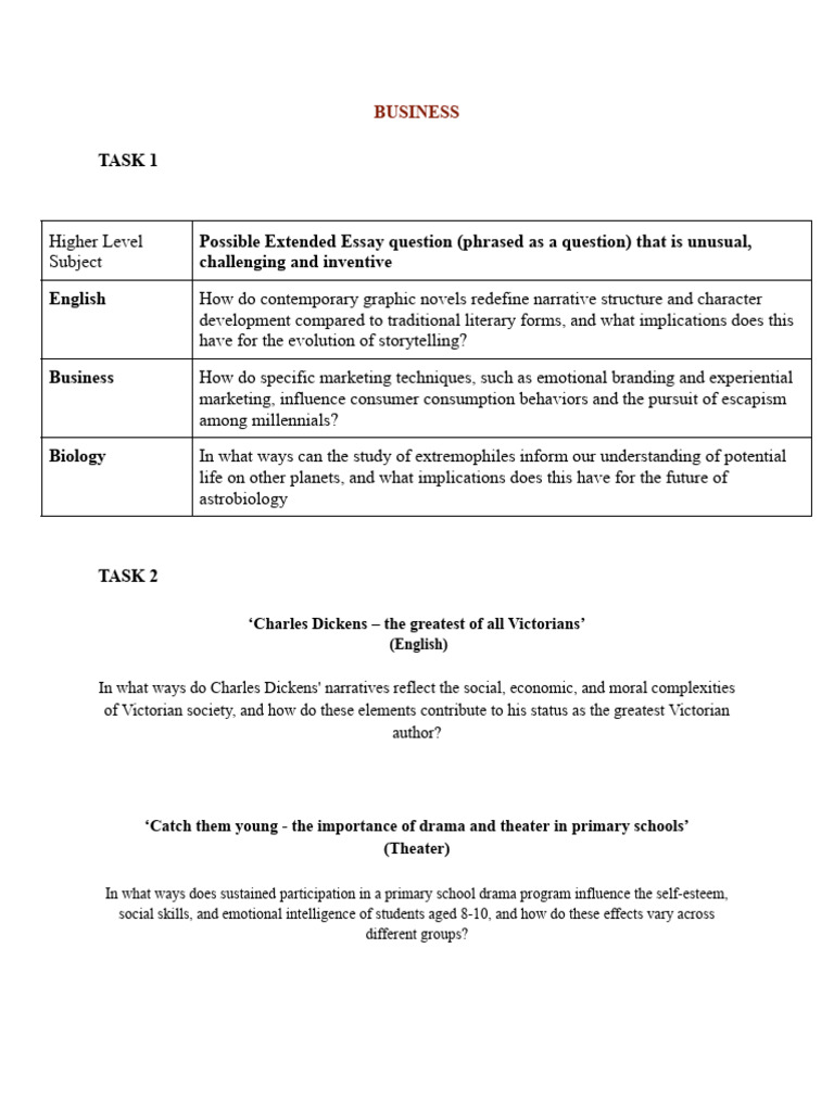 Extended Essay Tasks | PDF | Intelligence | Narrative