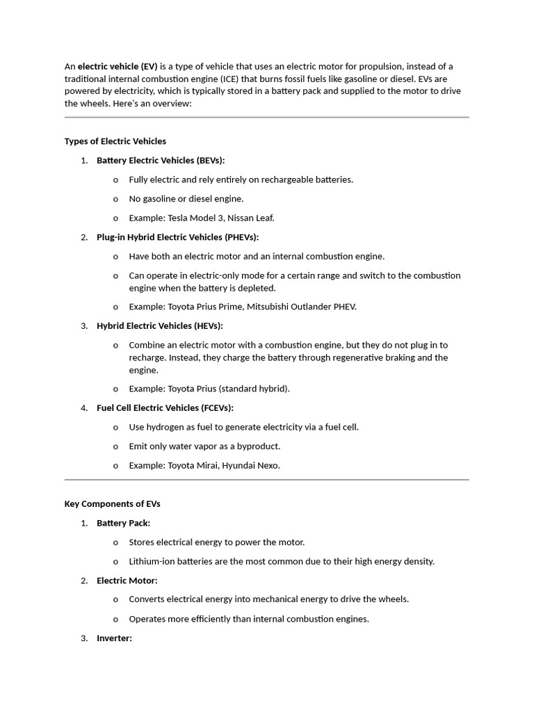 Understanding Electric Vehicles (EVs) | PDF | Electric Vehicle | Plug ...