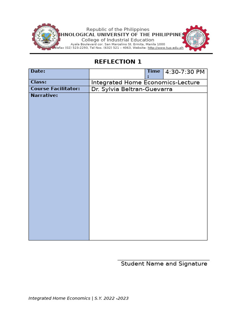 HE lec-Reflection-Template | PDF