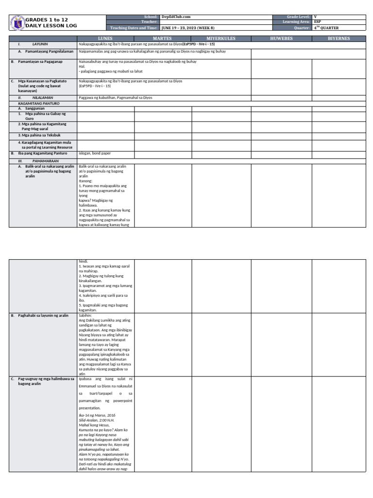 DLL - Esp 5 - Q4 - W8 | PDF