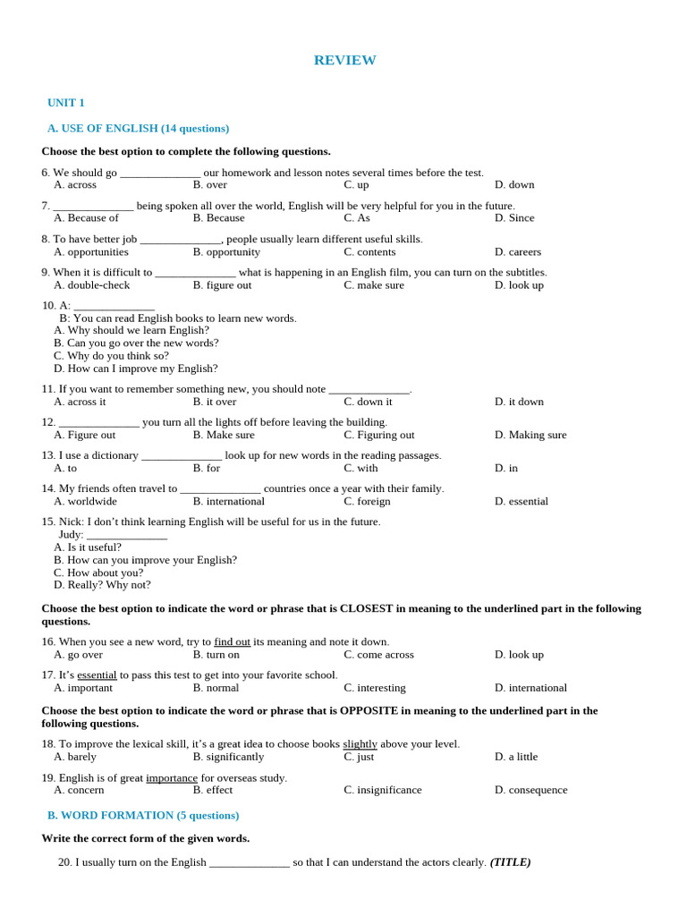 English Language Practice Questions | PDF | English Language | Tourism