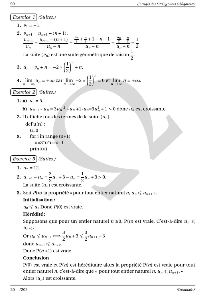 Corrigés des 50 Exercices de Maths | PDF | Fonction exponentielle ...