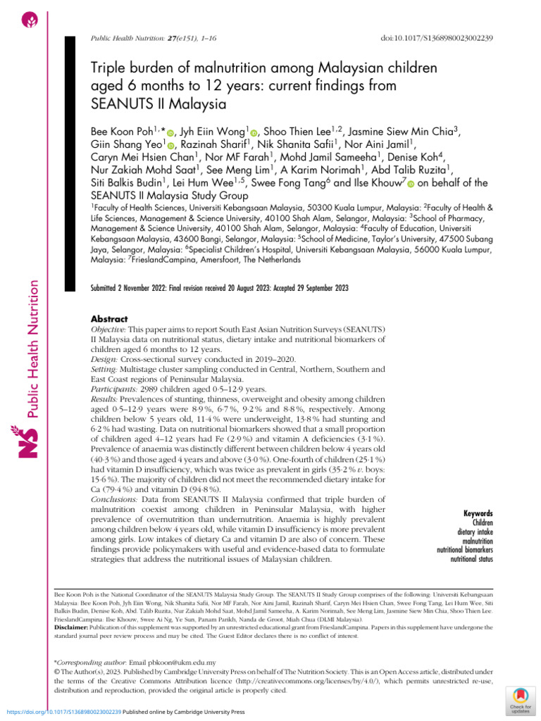 Triple Malnutrition in Malaysian Children | PDF | Malnutrition | Human ...