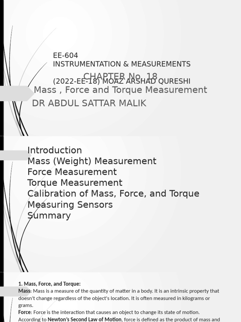 Mass, Force, and Torque Measurement Guide | PDF | Weighing Scale | Force
