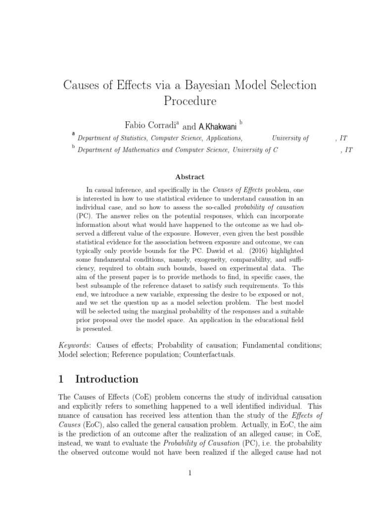 Causes of Effects Via A Bayesian Model S | PDF | Causality | Statistics
