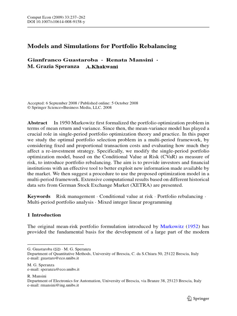 9. Models and Simulations for Portfolio Reb | PDF | Mathematical ...