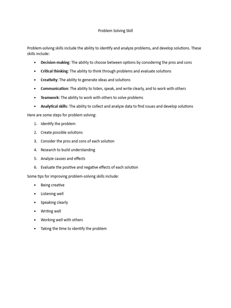 Problem Solving Skill | PDF