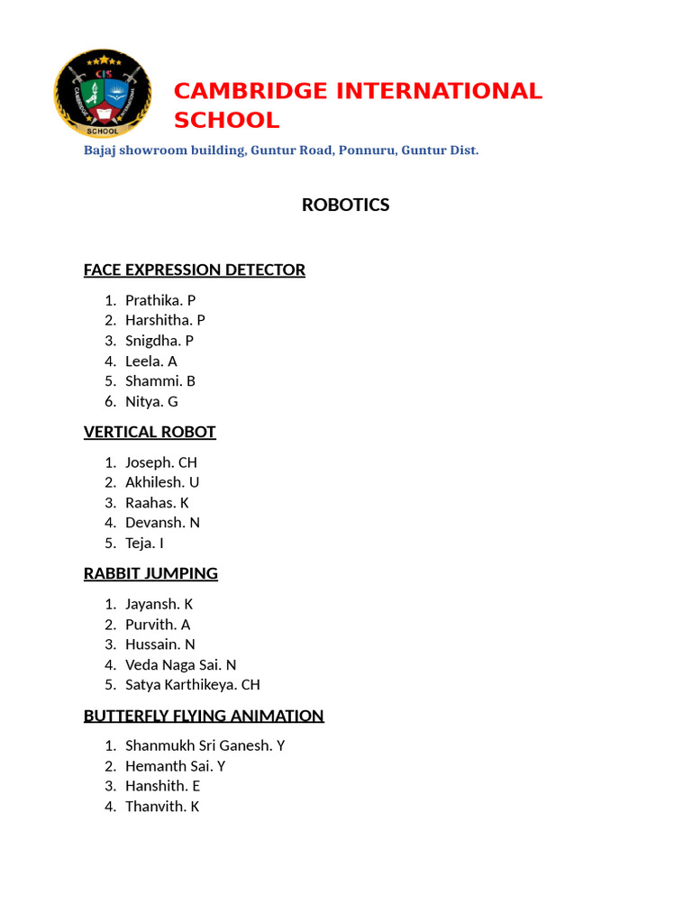 Robotics Projects by Cambridge School | PDF