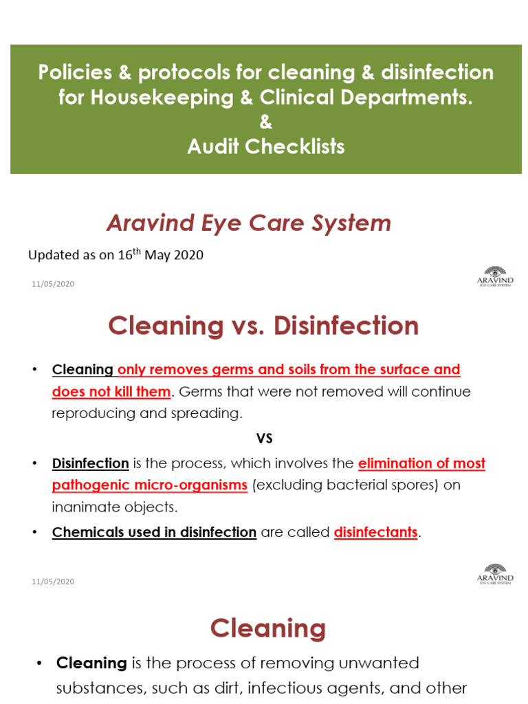 Cleaning & Disinfection Protocols for Hospitals | PDF | Housekeeping ...