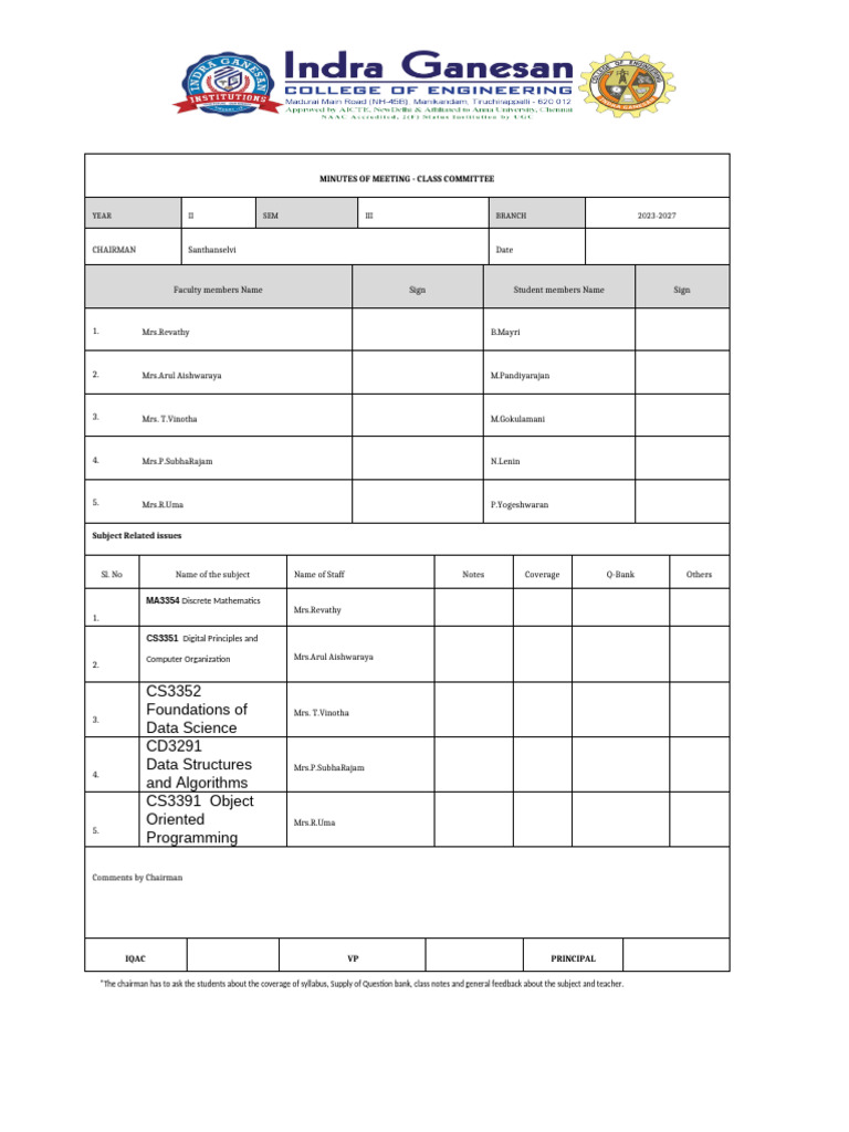 II Class Committee Meeting Template | PDF | Applied Mathematics ...