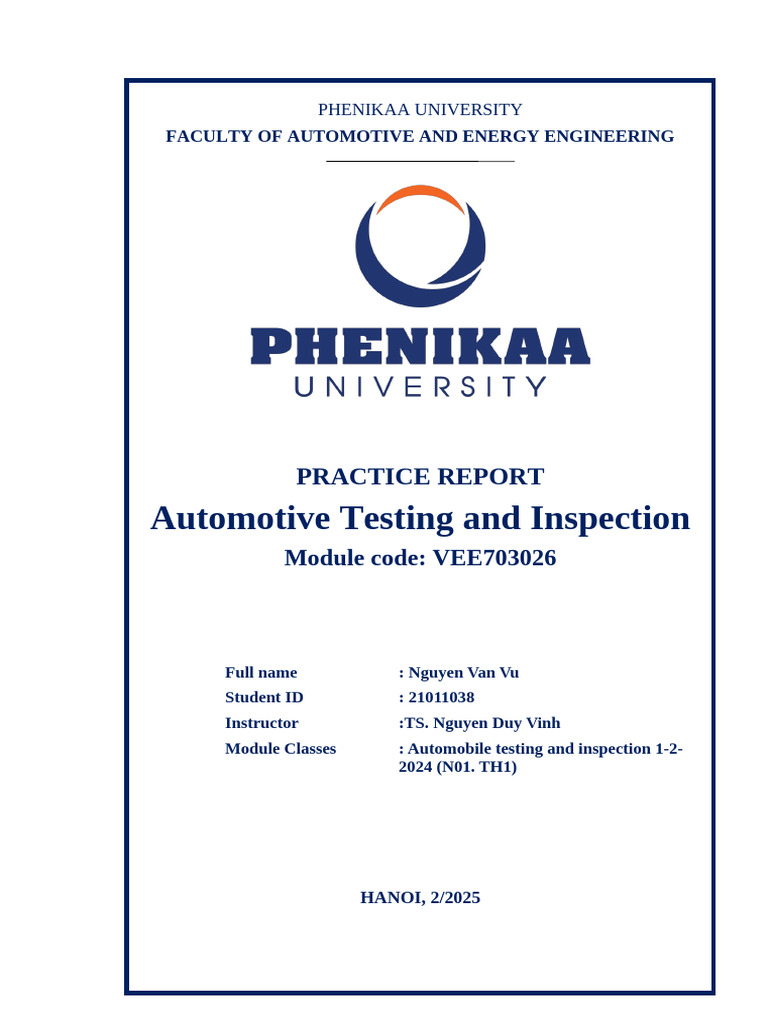 Automotive Testing and Inspection: Practice Report | PDF | Acceleration ...