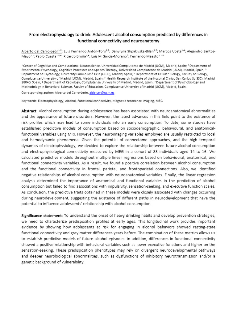 From Electrophysiology To Drink - Adolescent Alcohol Consumption ...