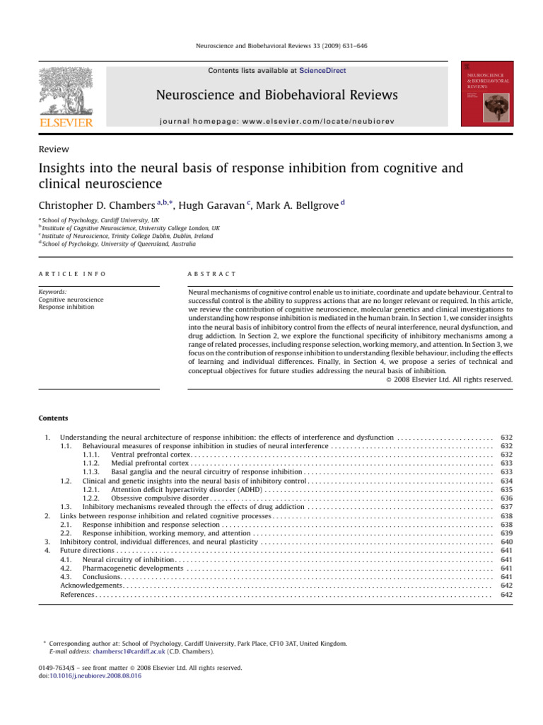 Insights Into The Neural Basis of Response Inhibition From Cognitive ...