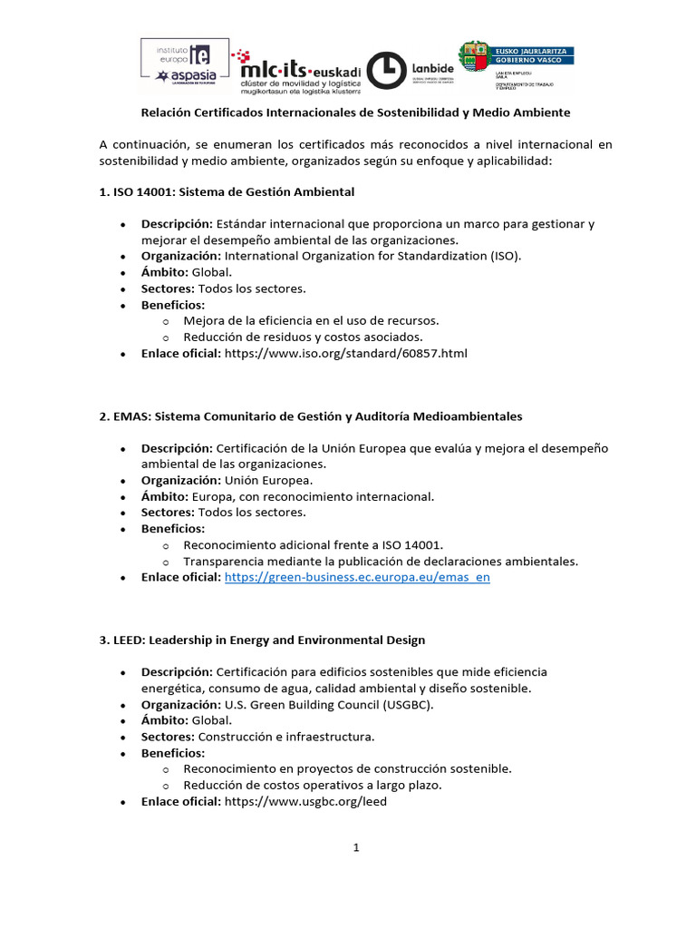 Certificados Internacionales de Sostenibilidad | PDF | Entorno natural ...
