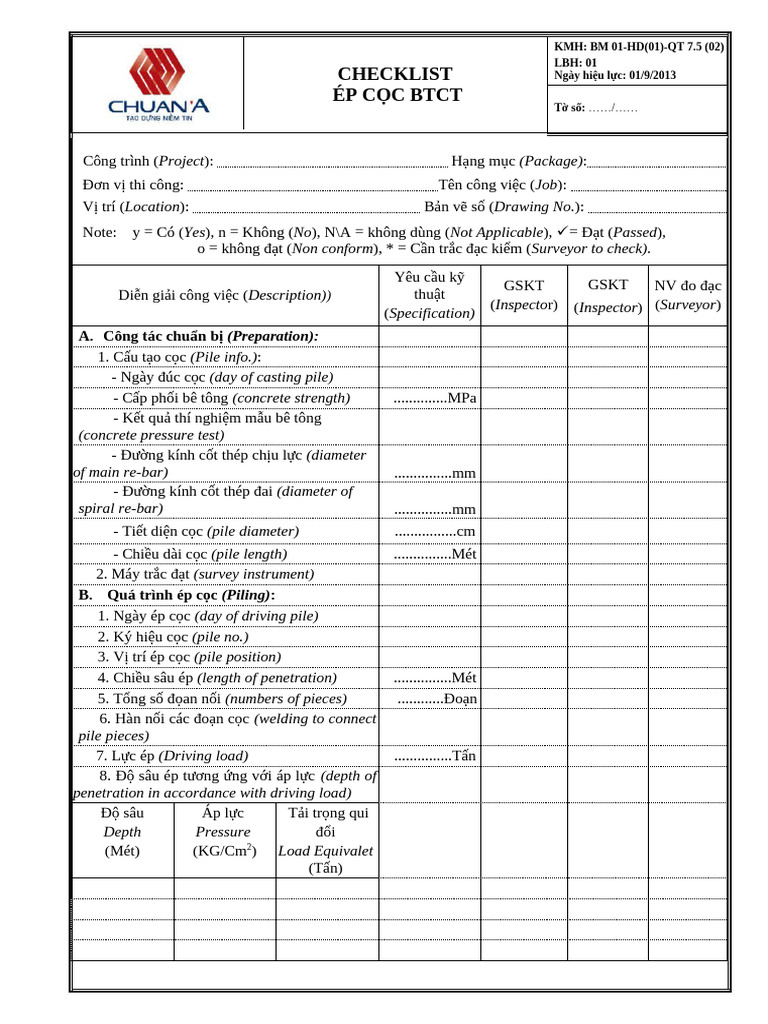 BM 01 - HD (01) QT 7.5 (02) Checklist Ep Coc | PDF