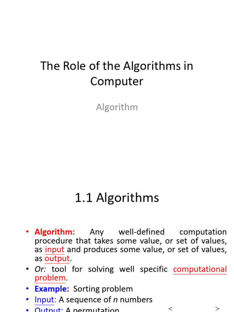 01 - The Role of The Algorithms in Computer | PDF