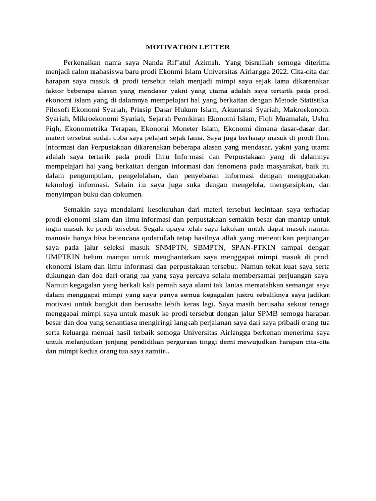 Motivation Letter | PDF