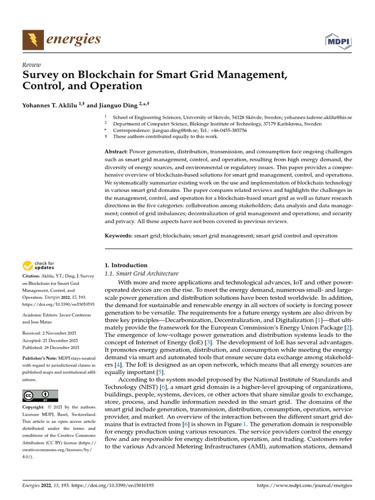 Energies 15 00193 v2 | PDF | Smart Grid | Distributed Generation
