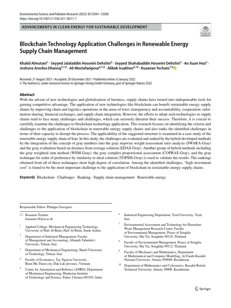Blockchain Challenges in Renewable Energy | PDF | Supply Chain | Wind Power