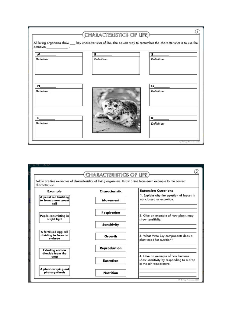 G6 Biology Worksheet - Signs of Life | PDF