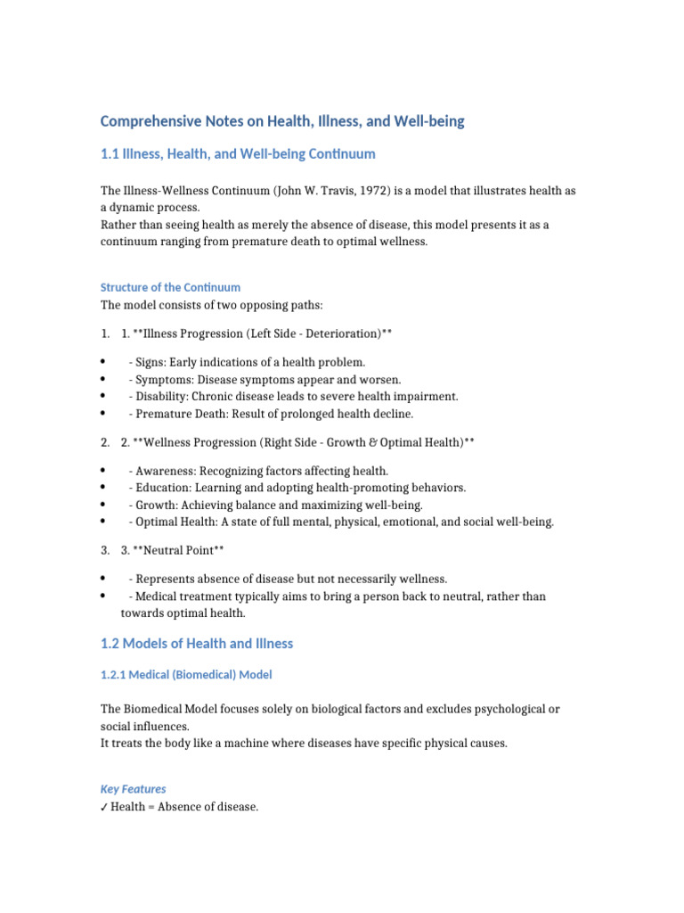 Comprehensive Health Notes | PDF | Mental Health | Psychology