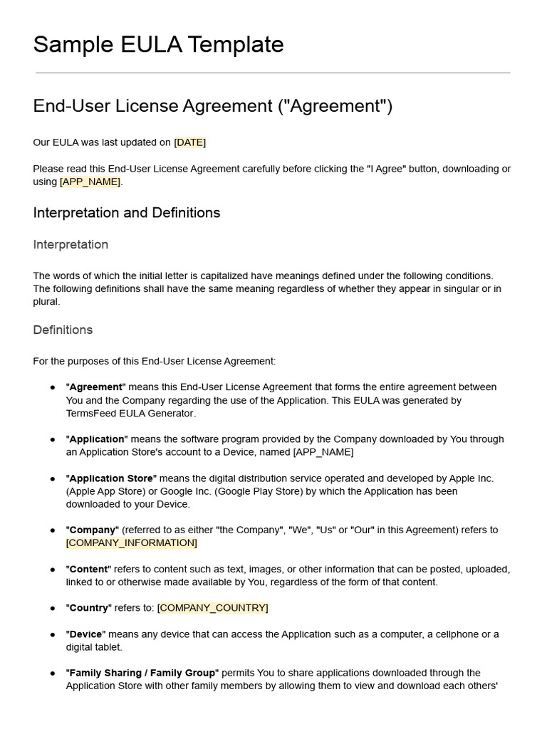 Sample EULA for Application Use | PDF | License | Application Software