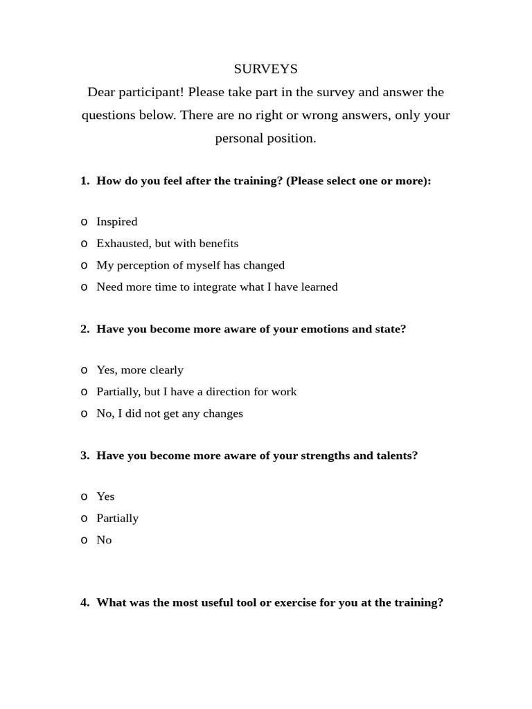 Post-Training Survey Questions | PDF