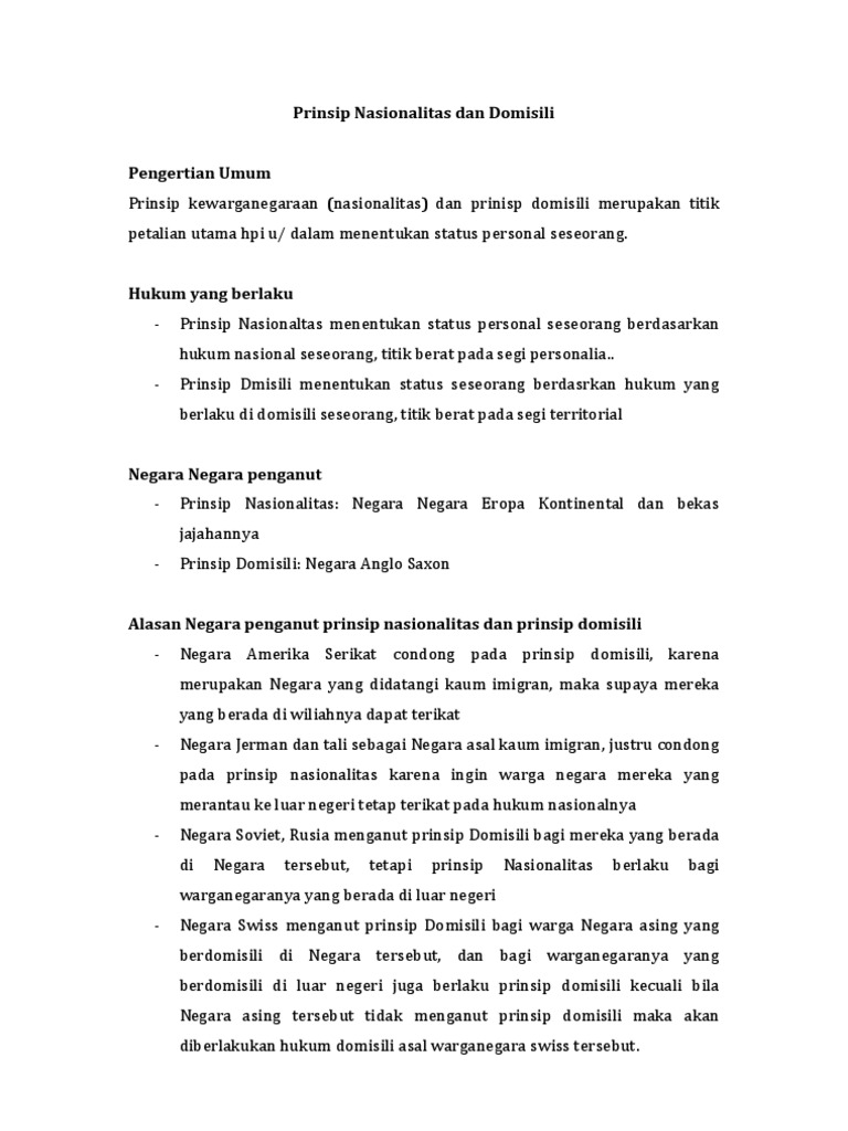 Prinsip Nasionalitas Dan Domisili Prinsip Nasionalitas Dan Domisili