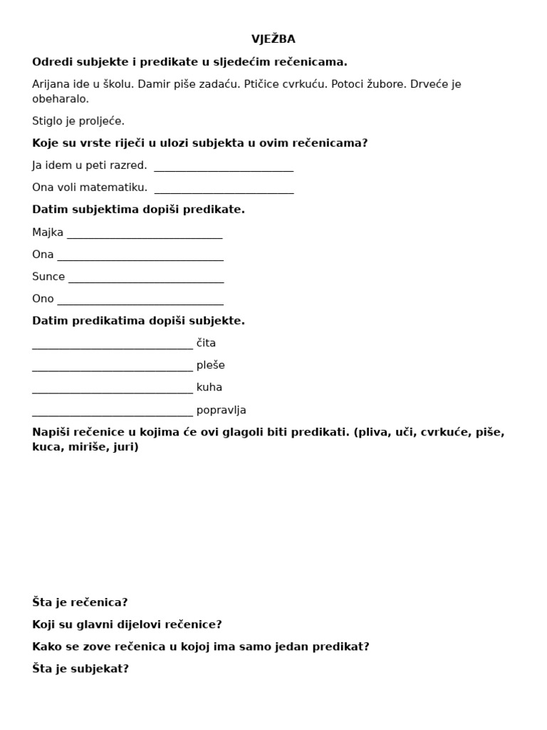 Vrste Riječi - Vježba | PDF